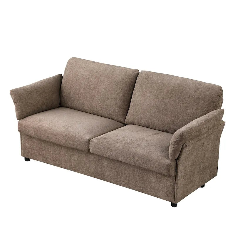 Modern Chenille Loveseat Sofa with Solid Wood Frame – Dark Grey / Beige / Camel, 2-Person Use