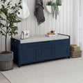 Rustic 3-Door Storage Bench with Removable Cushion and Hidden Compartment – Antique Navy / Gray Wash / White / Espresso, 2-Person Use