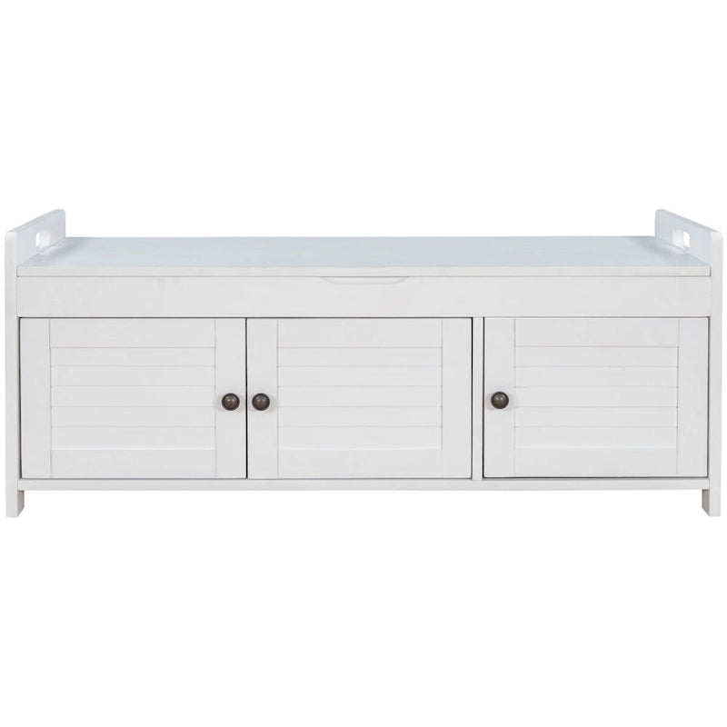 Rustic 3-Door Storage Bench with Removable Cushion and Hidden Compartment – Antique Navy / Gray Wash / White / Espresso, 2-Person Use