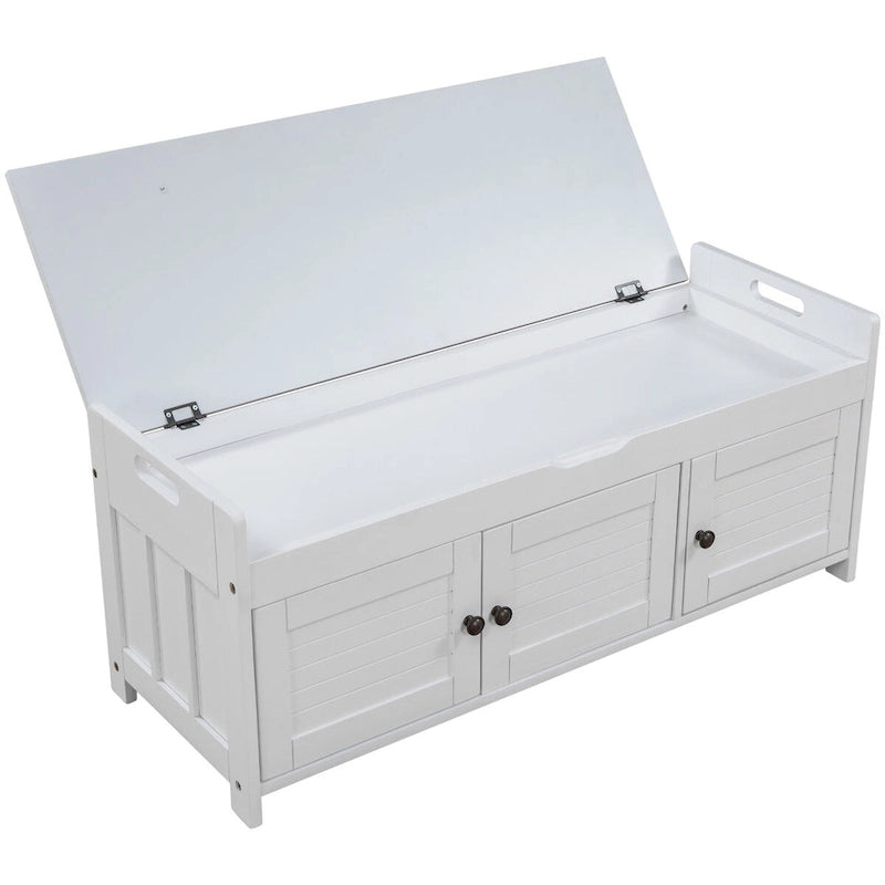 Rustic 3-Door Storage Bench with Removable Cushion and Hidden Compartment – Antique Navy / Gray Wash / White / Espresso, 2-Person Use