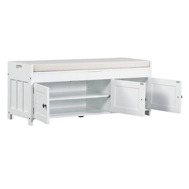 Rustic 3-Door Storage Bench with Removable Cushion and Hidden Compartment – Antique Navy / Gray Wash / White / Espresso, 2-Person Use