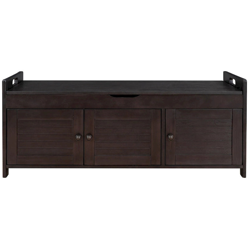 Rustic 3-Door Storage Bench with Removable Cushion and Hidden Compartment – Antique Navy / Gray Wash / White / Espresso, 2-Person Use