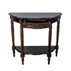 Half Crescent Moon Shape Engraved Birch Wood Console Table with Drawer – Brown, 1-Unit