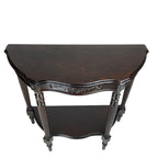 Half Crescent Moon Shape Engraved Birch Wood Console Table with Drawer – Brown, 1-Unit