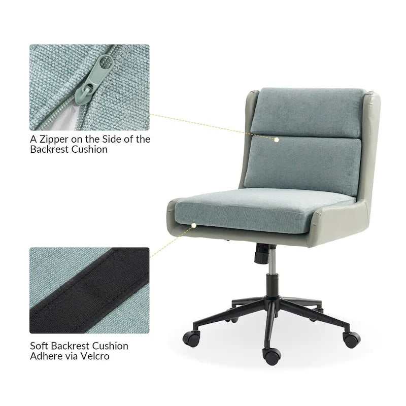 Modern Swivel Office Chair with Removable Upholstery and Tilt Function – Sage / Black / Ivory, 1-Person Use