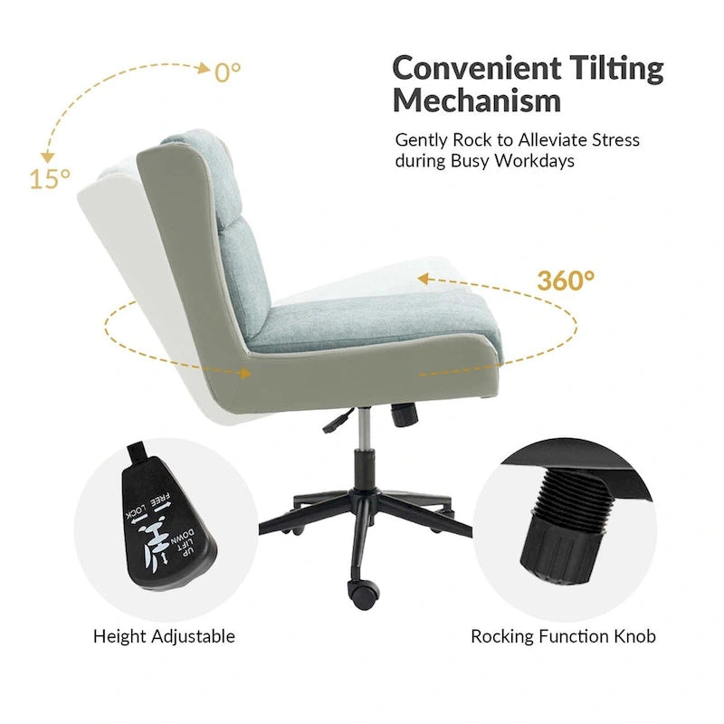 Modern Swivel Office Chair with Removable Upholstery and Tilt Function – Sage / Black / Ivory, 1-Person Use