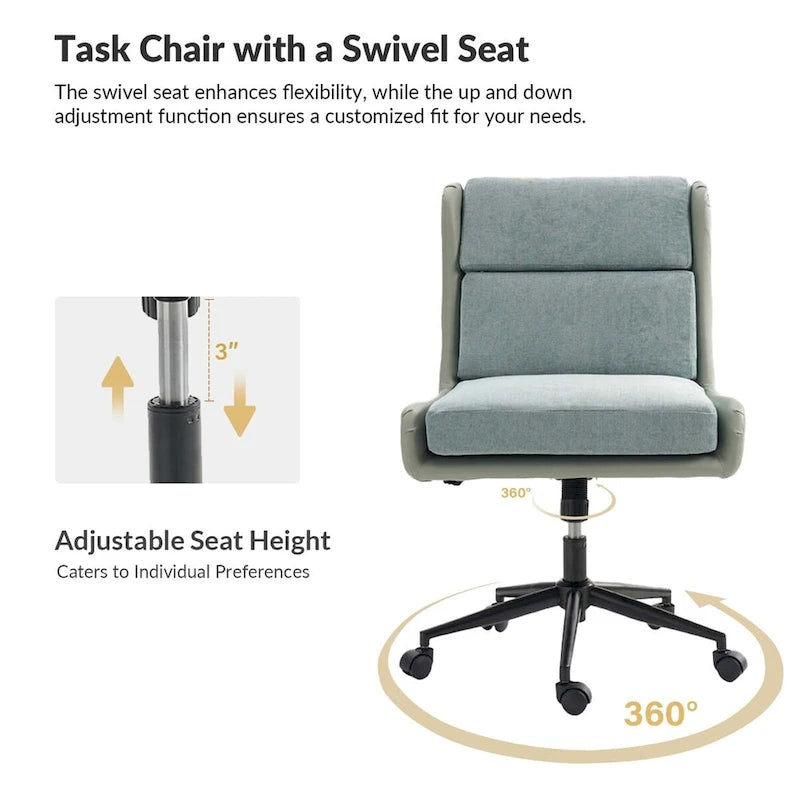 Modern Swivel Office Chair with Removable Upholstery and Tilt Function – Sage / Black / Ivory, 1-Person Use