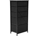 5-Drawer Fabric Dresser Storage Tower with Metal Frame – Dark Grey / Black Grey / Black Wood Grain / Gray / Light Wood, 1-Unit