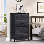 5-Drawer Fabric Dresser Storage Tower with Metal Frame – Dark Grey / Black Grey / Black Wood Grain / Gray / Light Wood, 1-Unit