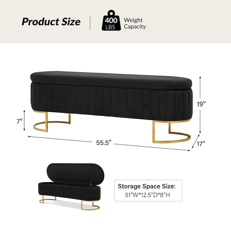 Channel-Tufted Upholstered Storage Bench with U-Shape Metal Legs – Mustard / Ivory / Navy, 2-Person Use