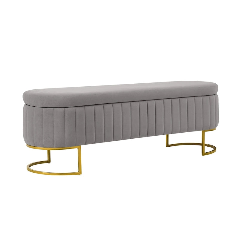 Channel-Tufted Upholstered Storage Bench with U-Shape Metal Legs – Mustard / Ivory / Navy, 2-Person Use