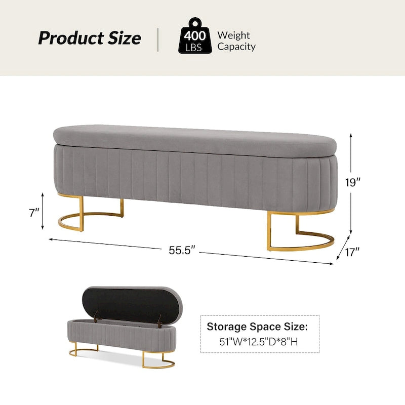 Channel-Tufted Upholstered Storage Bench with U-Shape Metal Legs – Mustard / Ivory / Navy, 2-Person Use