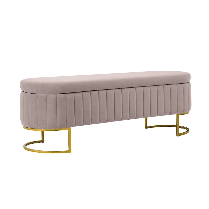 Channel-Tufted Upholstered Storage Bench with U-Shape Metal Legs – Mustard / Ivory / Navy, 2-Person Use