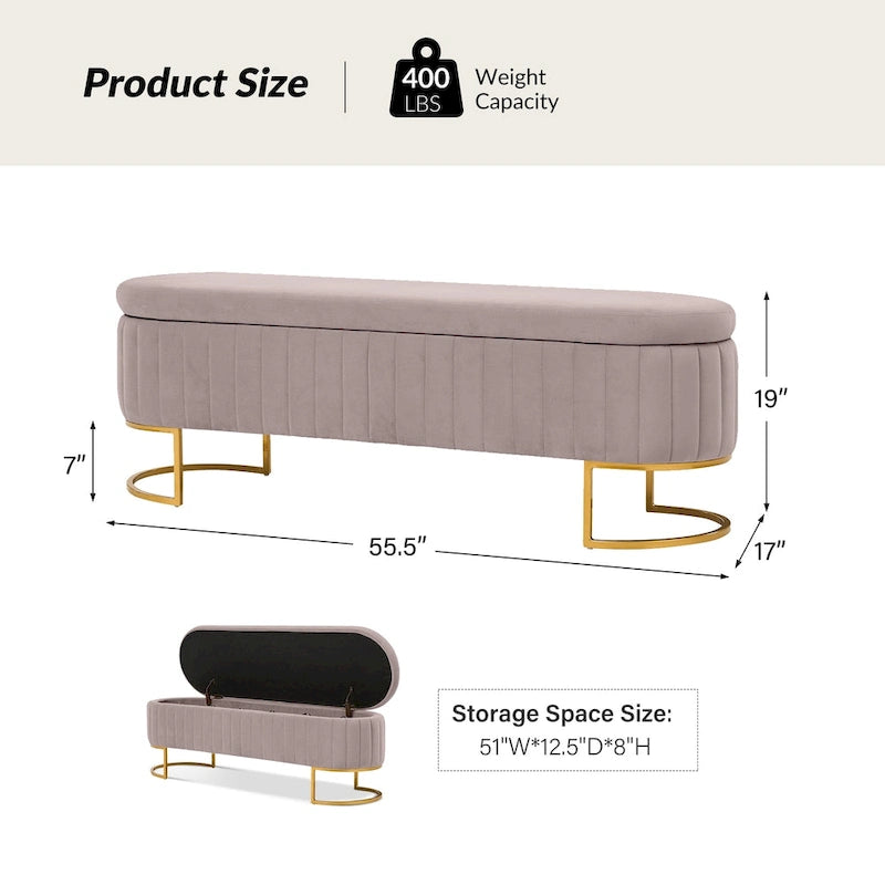 Channel-Tufted Upholstered Storage Bench with U-Shape Metal Legs – Mustard / Ivory / Navy, 2-Person Use
