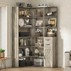 L-Shaped 7-Tier Corner Bookshelf with Cabinet and Drawers – Oak / Antique White, 1-Unit