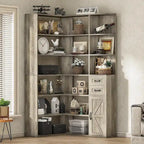 L-Shaped 7-Tier Corner Bookshelf with Cabinet and Drawers – Oak / Antique White, 1-Unit