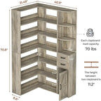 L-Shaped 7-Tier Corner Bookshelf with Cabinet and Drawers – Oak / Antique White, 1-Unit