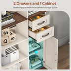 L-Shaped 7-Tier Corner Bookshelf with Cabinet and Drawers – Oak / Antique White, 1-Unit