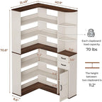 L-Shaped 7-Tier Corner Bookshelf with Cabinet and Drawers – Oak / Antique White, 1-Unit