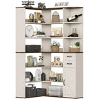 L-Shaped 7-Tier Corner Bookshelf with Cabinet and Drawers – Oak / Antique White, 1-Unit