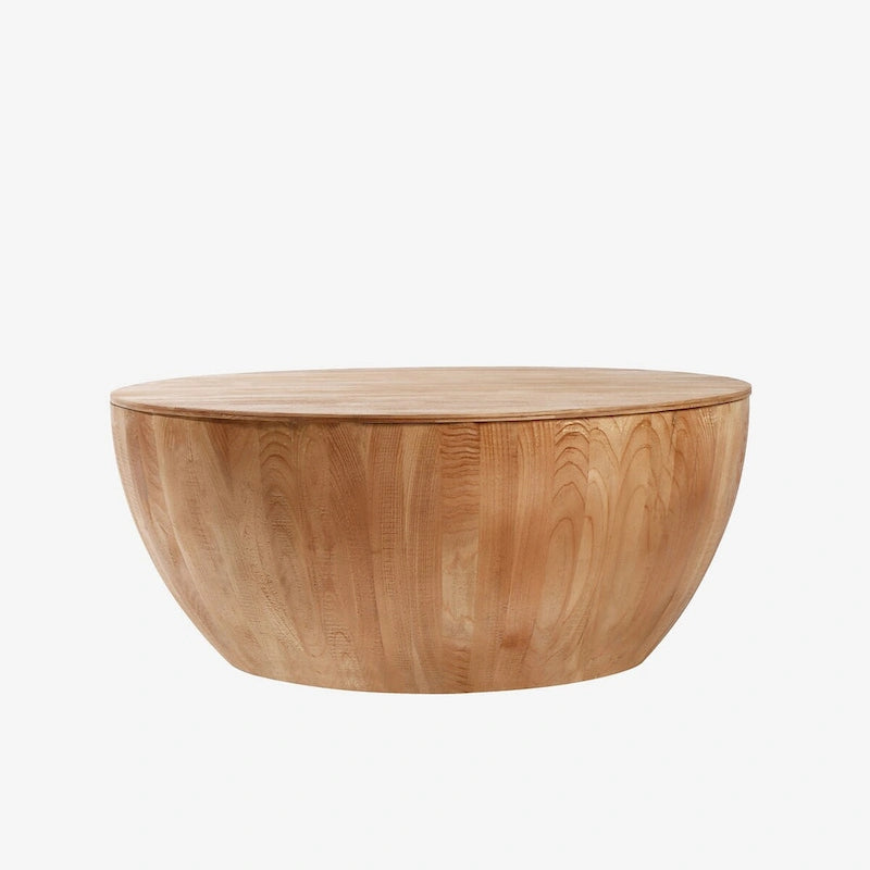 Round Bucket-Shape Coffee Table with Flip-Top Storage – Natural, 1-Unit