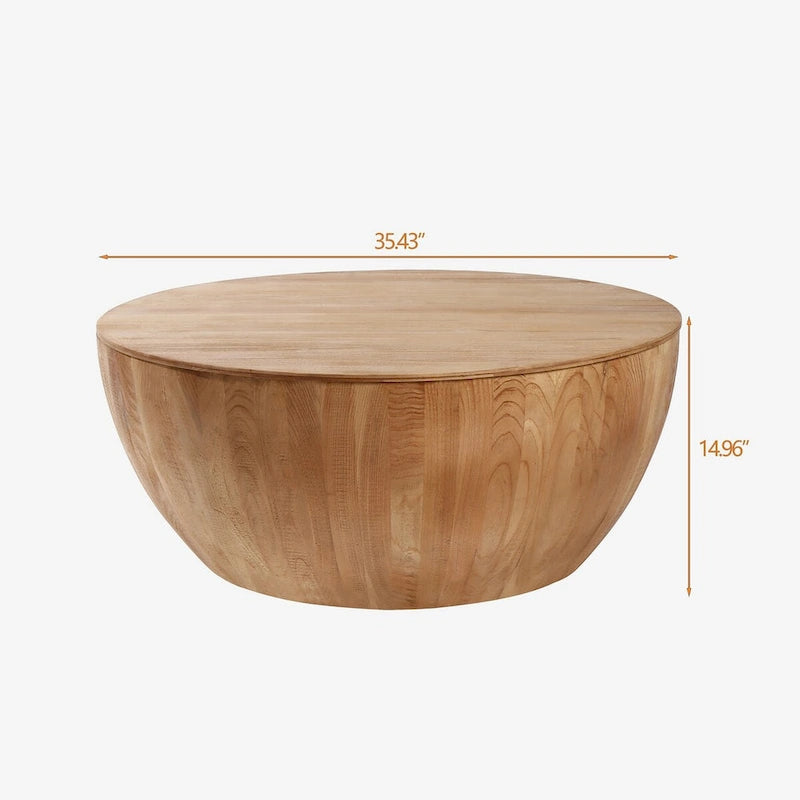Round Bucket-Shape Coffee Table with Flip-Top Storage – Natural, 1-Unit
